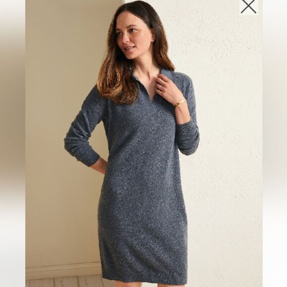 Garnet Hill Frida Polo Black Cashmere Sweater Dress Sz M - Picture 1 of 12